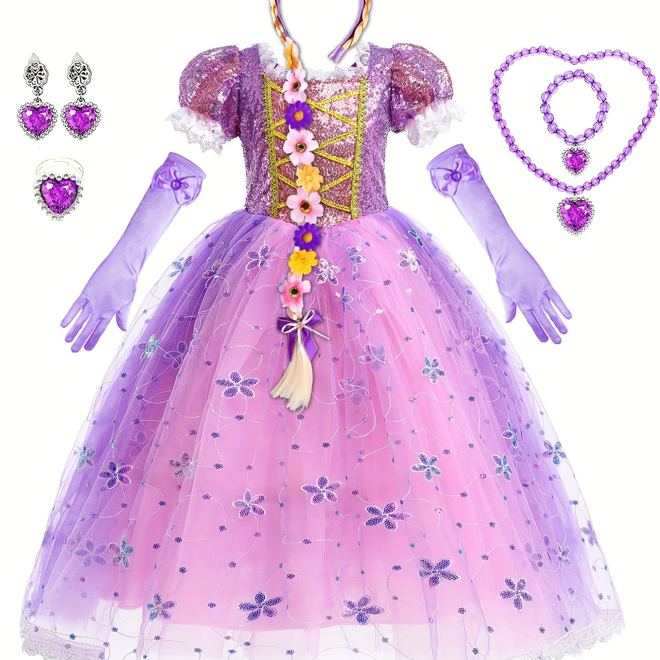 

Girls Creative Cute Cartoon Princess Dress With Decorative Accessories Set Cosplay Dress Up Costume For Party Performance