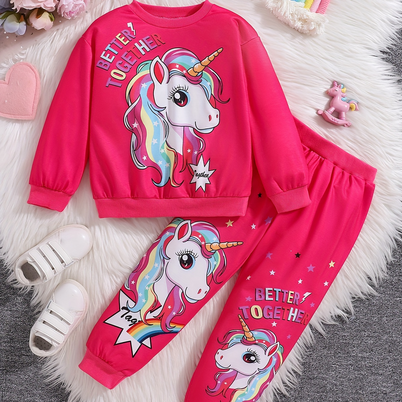 

Sweet Pony 2pcs/set , Long Graphic Sweatshirt Pullover + Sweatpants Co-ords Set & / Fall Outfit