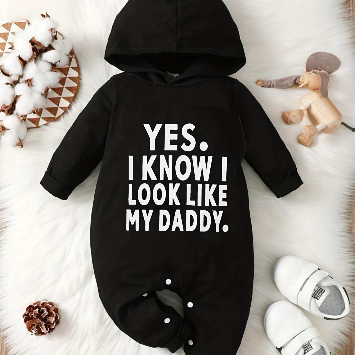 

Baby's "yes I Know I Look Like My Daddy" Print Hooded Onesies For Fall Winter