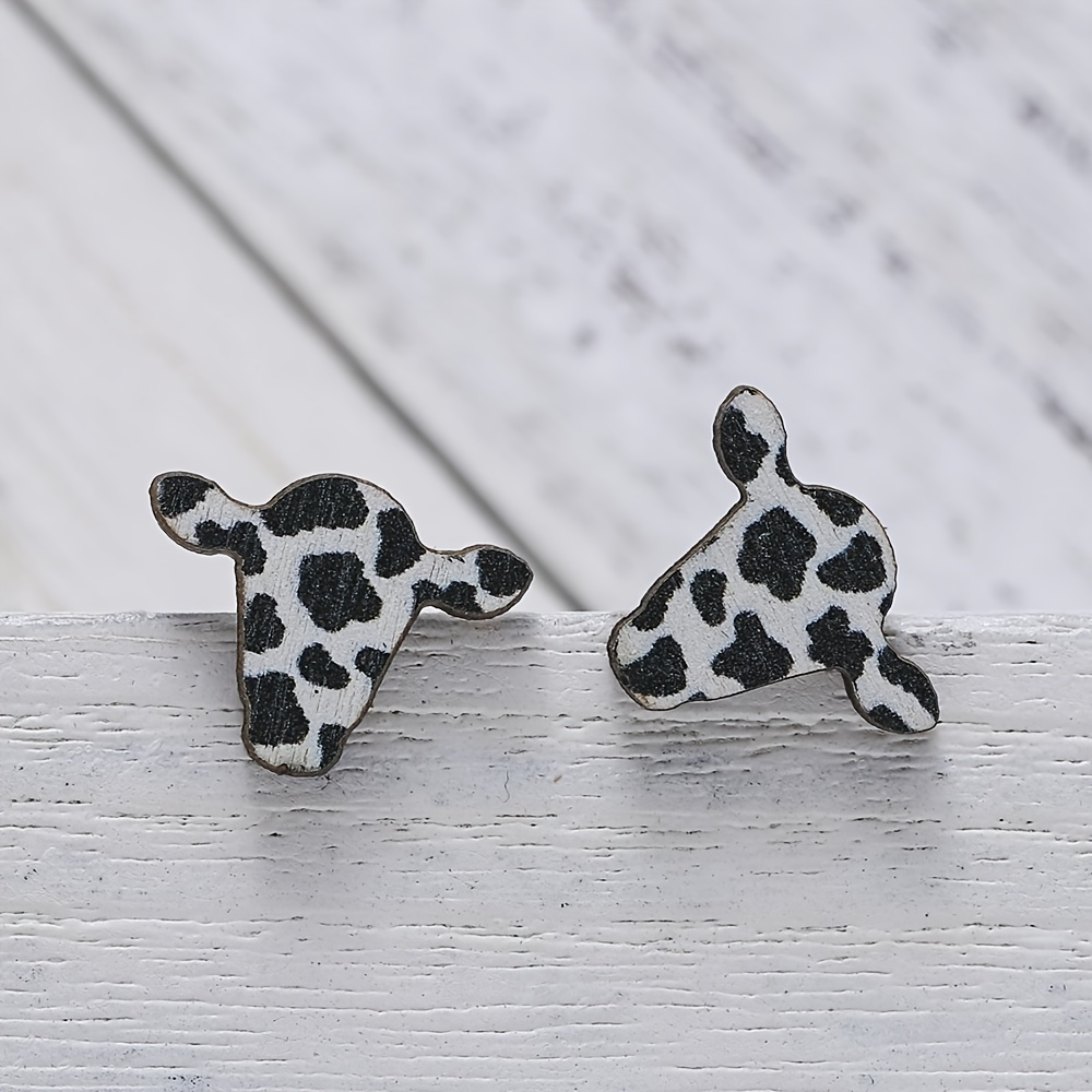 

Western Style Drop Earrings Bohemian Cow Head Shape Wooden Hook Earrings 1 Pair