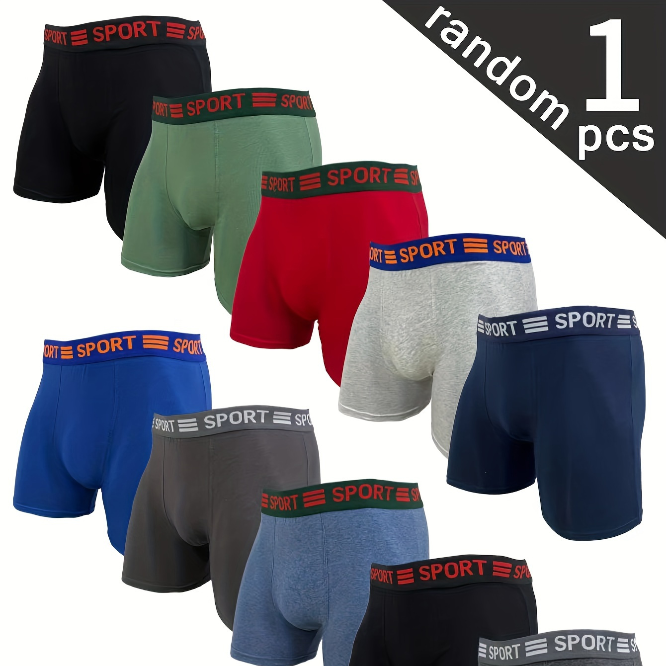 

1piece Men's Cotton Boxer Briefs - Random Color, Comfortable And Breathable, Mid-stretch, Solid Colors, Machine Washable