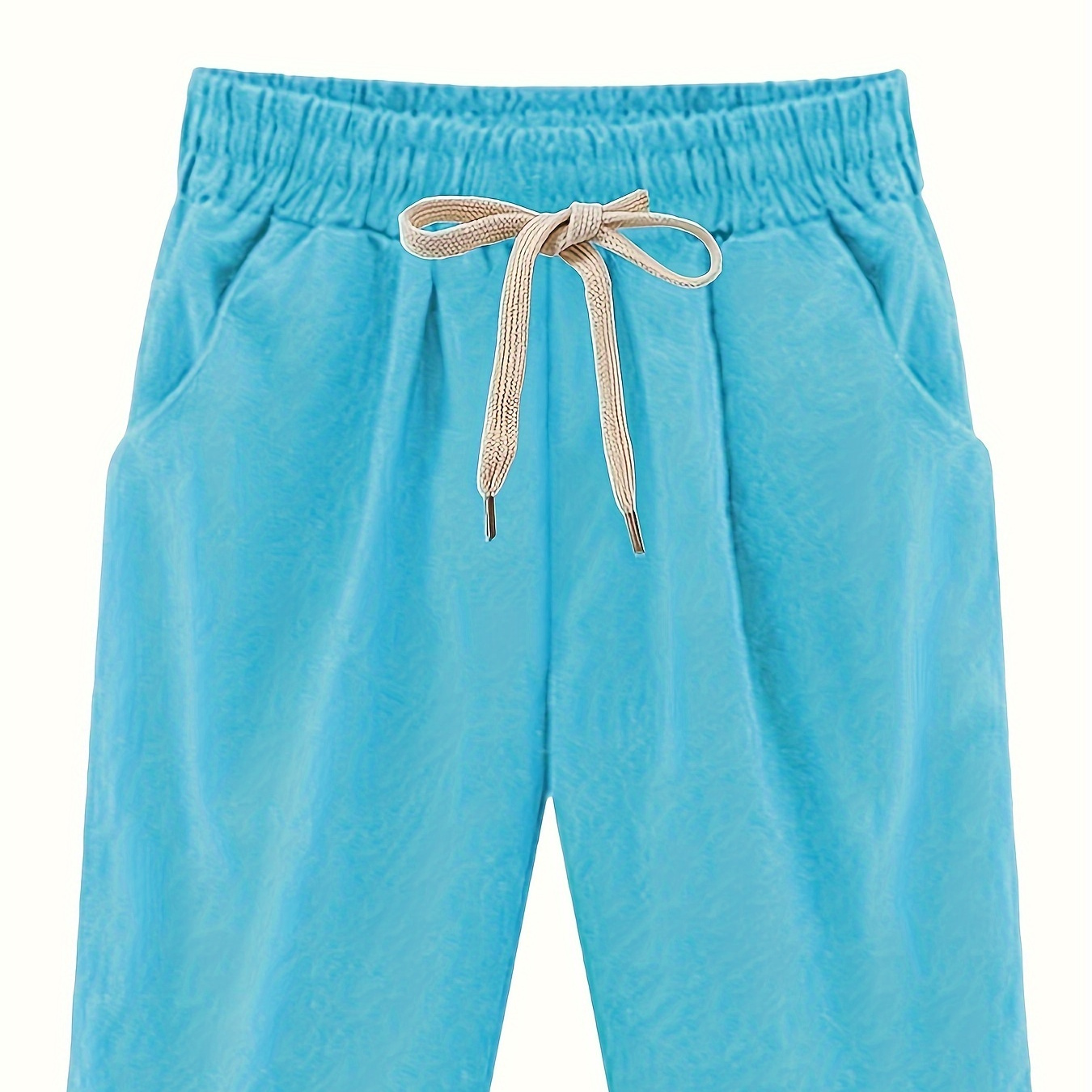 

Solid Elastic Drawstring Pockets Shorts, Summer Loose Casual Comfy Shorts, Women's Clothing