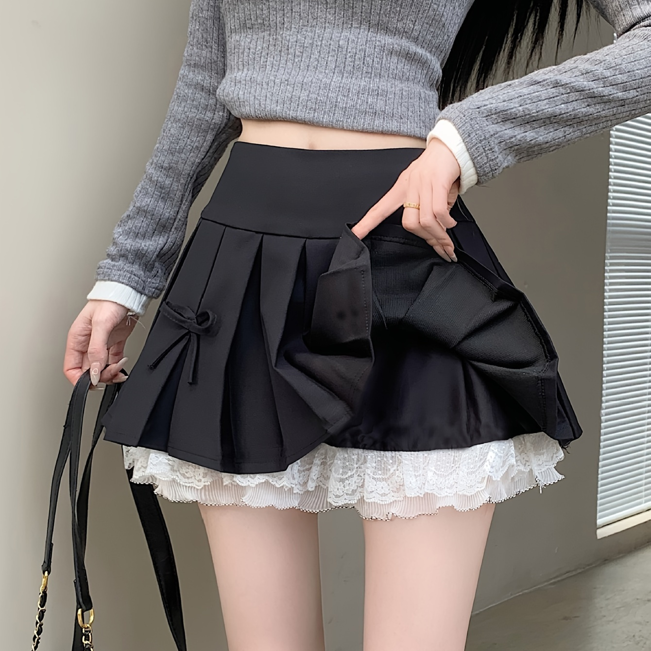 

Patchwork Hem Skirt, Waist Pleated Skirt For & Summer, Women's Clothing