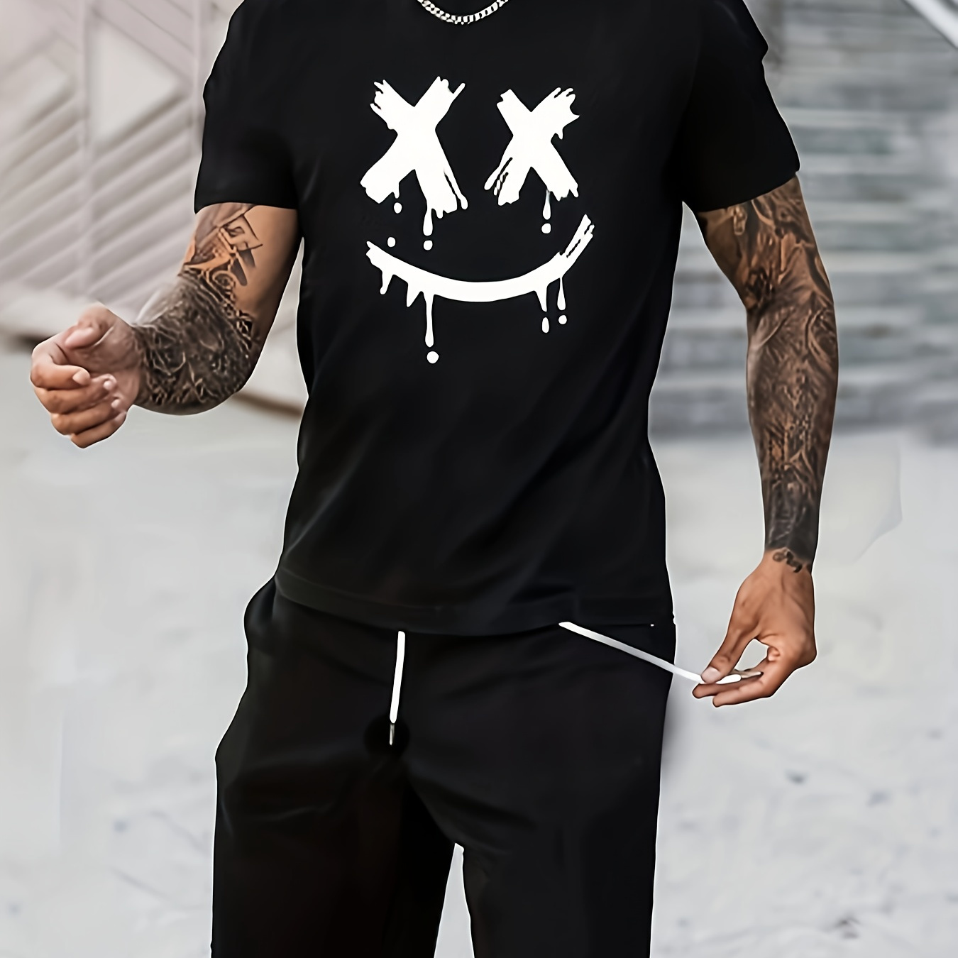 

Eyes Face Print, Men's Clothing, Casual Round Neck Short Sleeved T-shirt, Daily Resort Men's Clothing