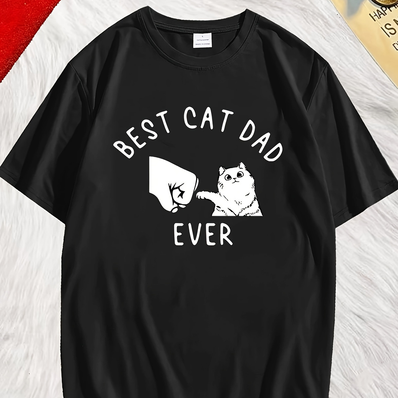 

Best Cat Dad Ever Print Short Sleeve Tees For Men, Casual Crew Neck T-shirt, Comfortable Breathable T-shirt