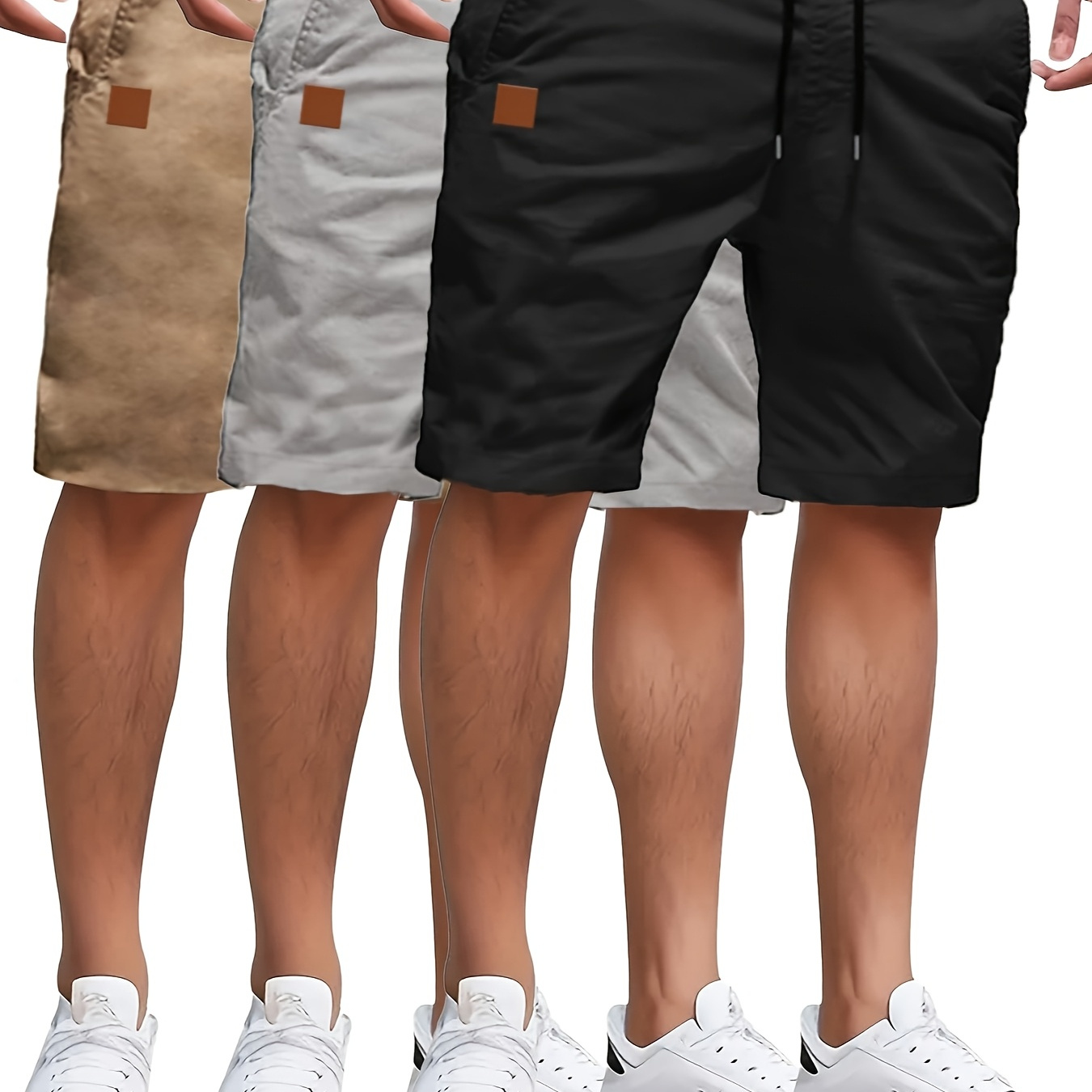 

Men's Relaxed Fit Utility 3pcs Shorts, Polyester Cargo, Lightweight Quick-dry Drawstring Waist Bermuda Shorts With Pockets For Summer Basketball