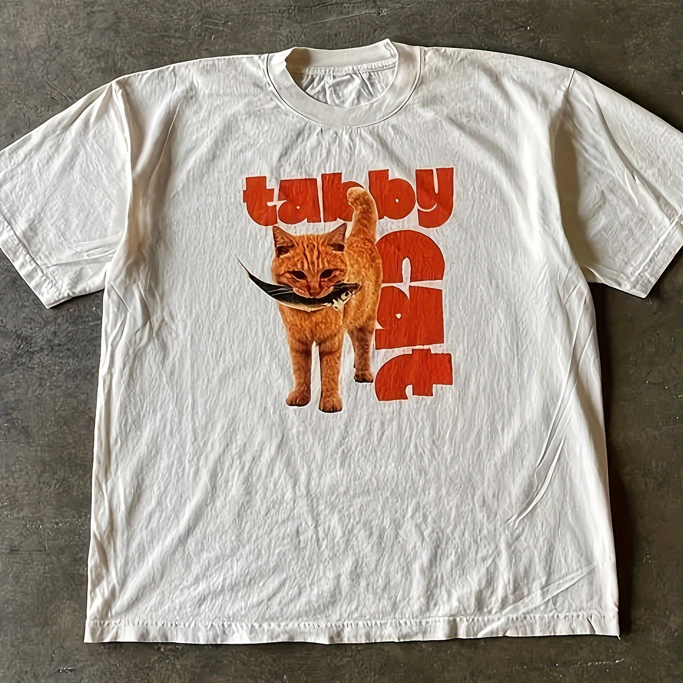 

Cat & Letter Print T-shirt, Casual Crew Neck Short Sleeve Top For Spring & Summer, Women's Clothing