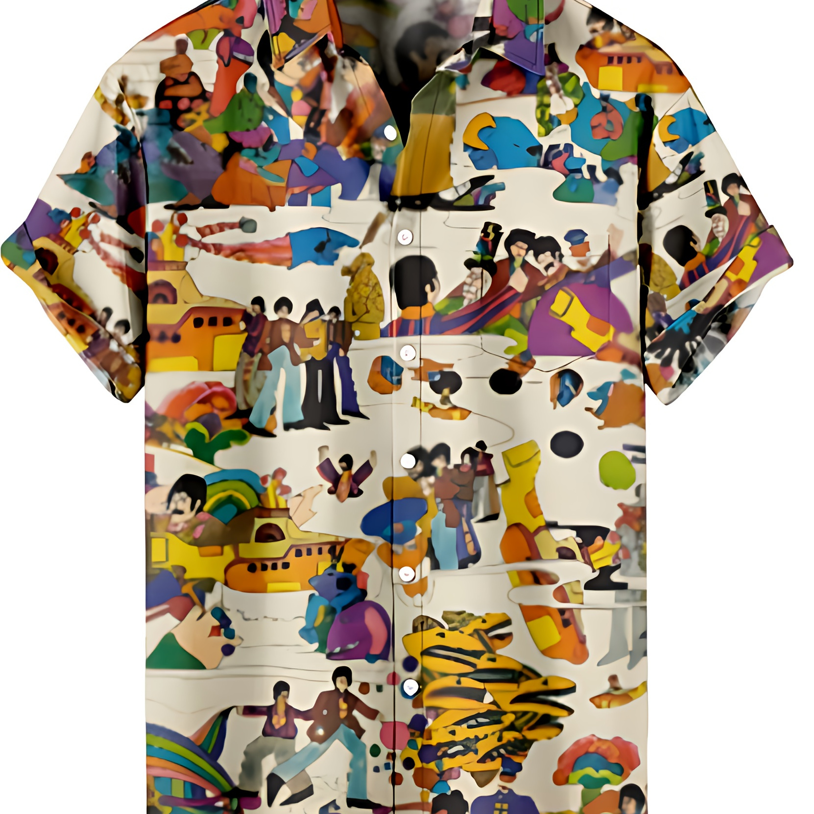 

Men's Creative Character Print Short Sleeve Button Up Shirt, Summer Hawaiian Style, Daily Vacation Beachwear For Men