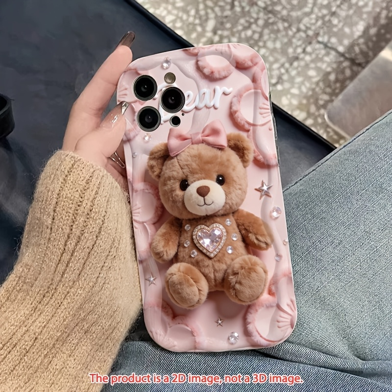 TEMU Phone Case: 2d Flat Phone Case: Cute Cartoon Bear 2d Flat Phone Case Suitable For Iphone 17 16 15 14 13 12 11 Pro Plus Pro Max 17air 16e 13 12