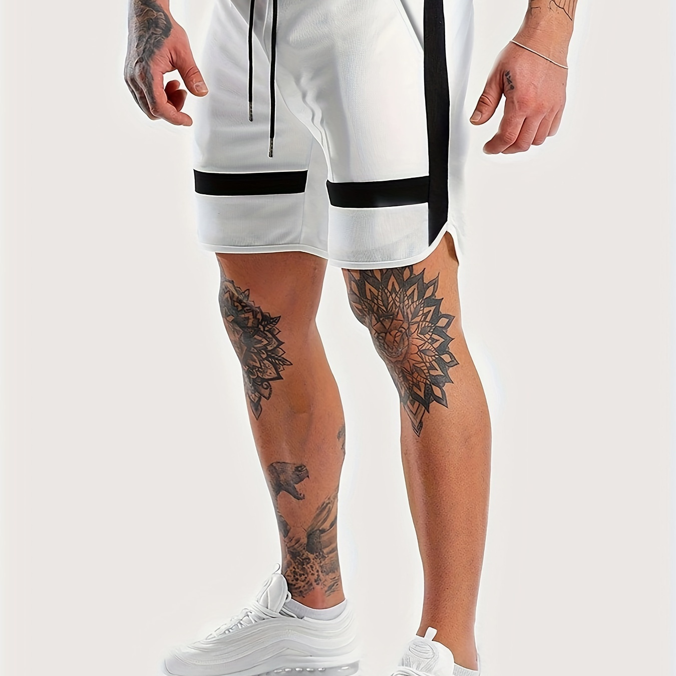 

Men's "move" Graphic Print Shorts For Fitness/outdoor/sports, Trendy Casual Drawstring Shorts