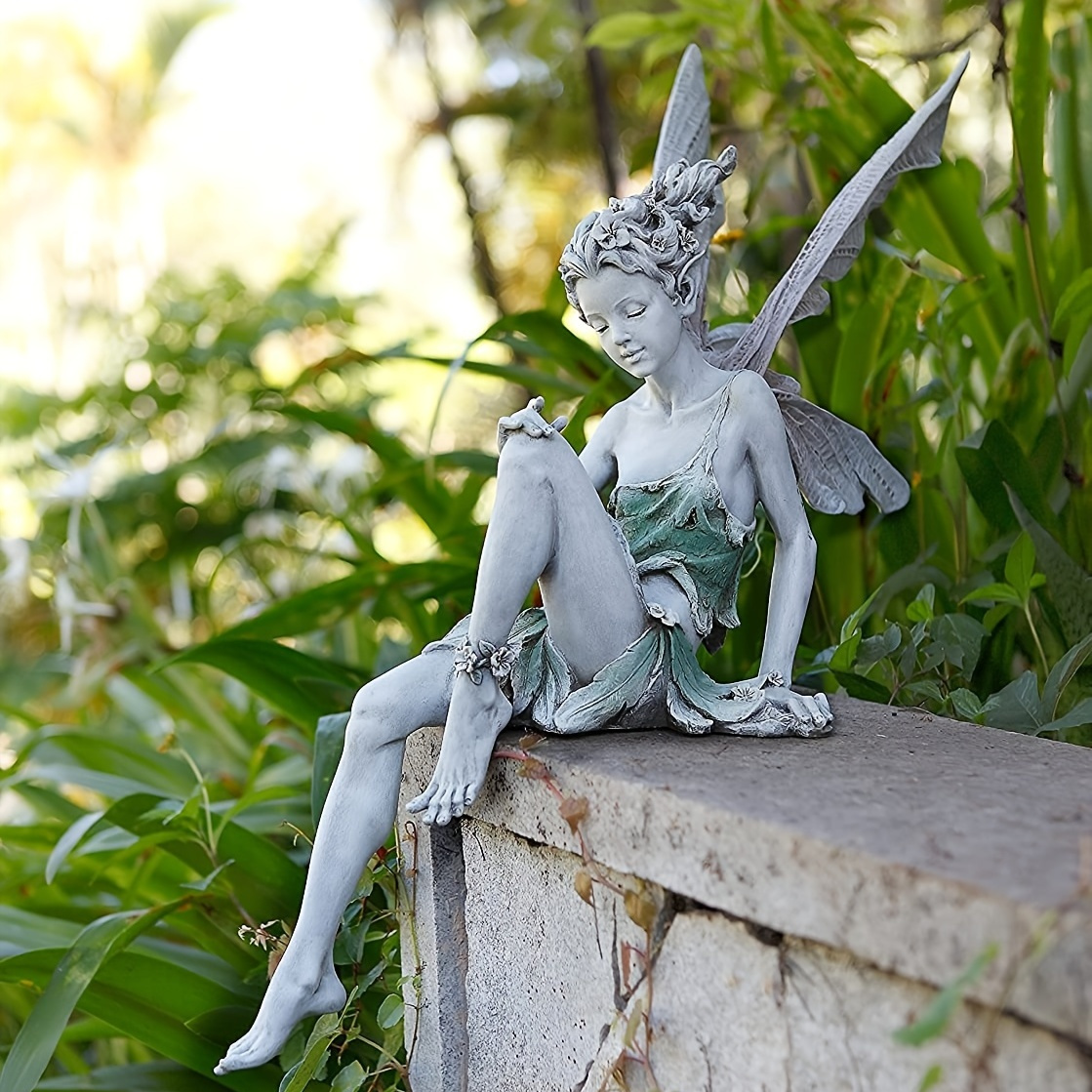 

1pc Surakey Sitting Elves Garden Figurines, Resin Sitting West Wind Fairy Sculpture, Resin Angel Statue Garden Figurines Fairy Statue, Garden Decoration