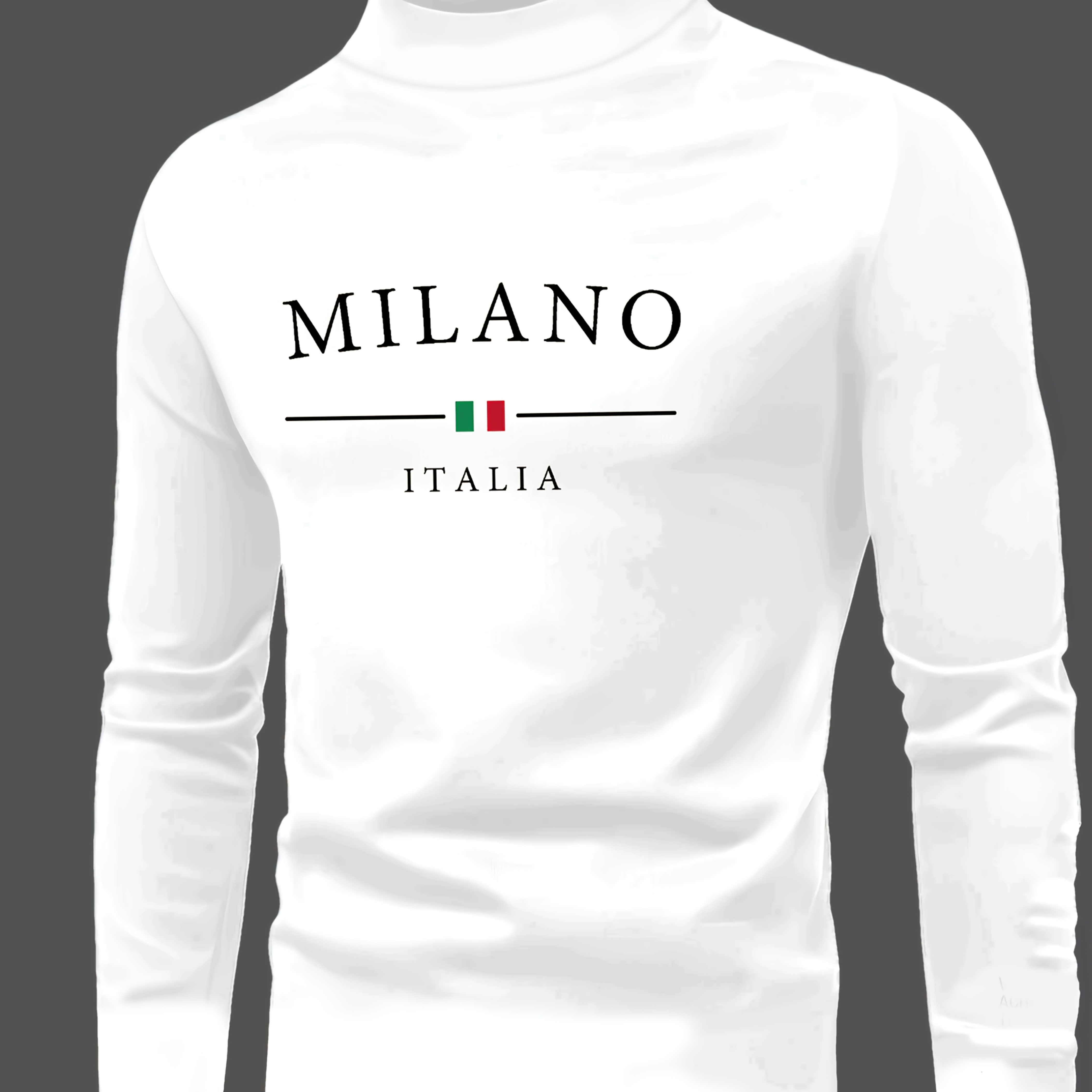 

Ocx0471 Slim Fit High Neck Long Sleeve T-shirt, 95% Polyester 5% Elastane Knit Fabric, Casual Weekend Tee With Italy Print For Teens - Fall Collection