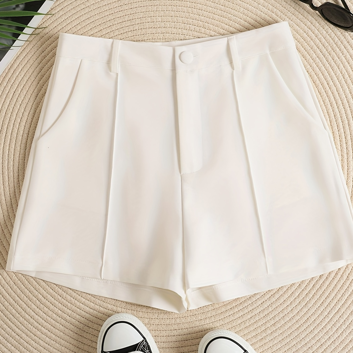 

Solid Color High Waist Shorts, Casual Zipper Front Shorts For Spring & Summer, Women's Clothing