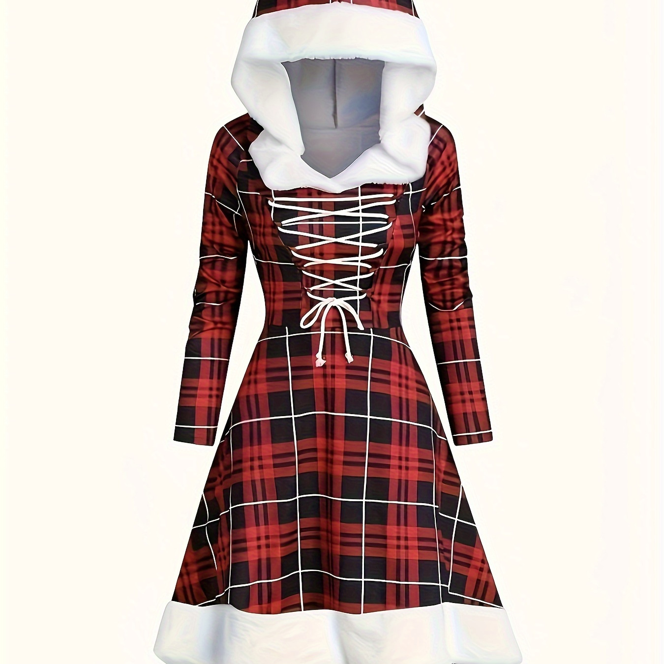 

Elegant Hooded Dress For Women - Long Sleeve, Drawstring Waist, Polyester, Machine Washable, Knit Fabric, Fall/winter - Chic Christmas Party &