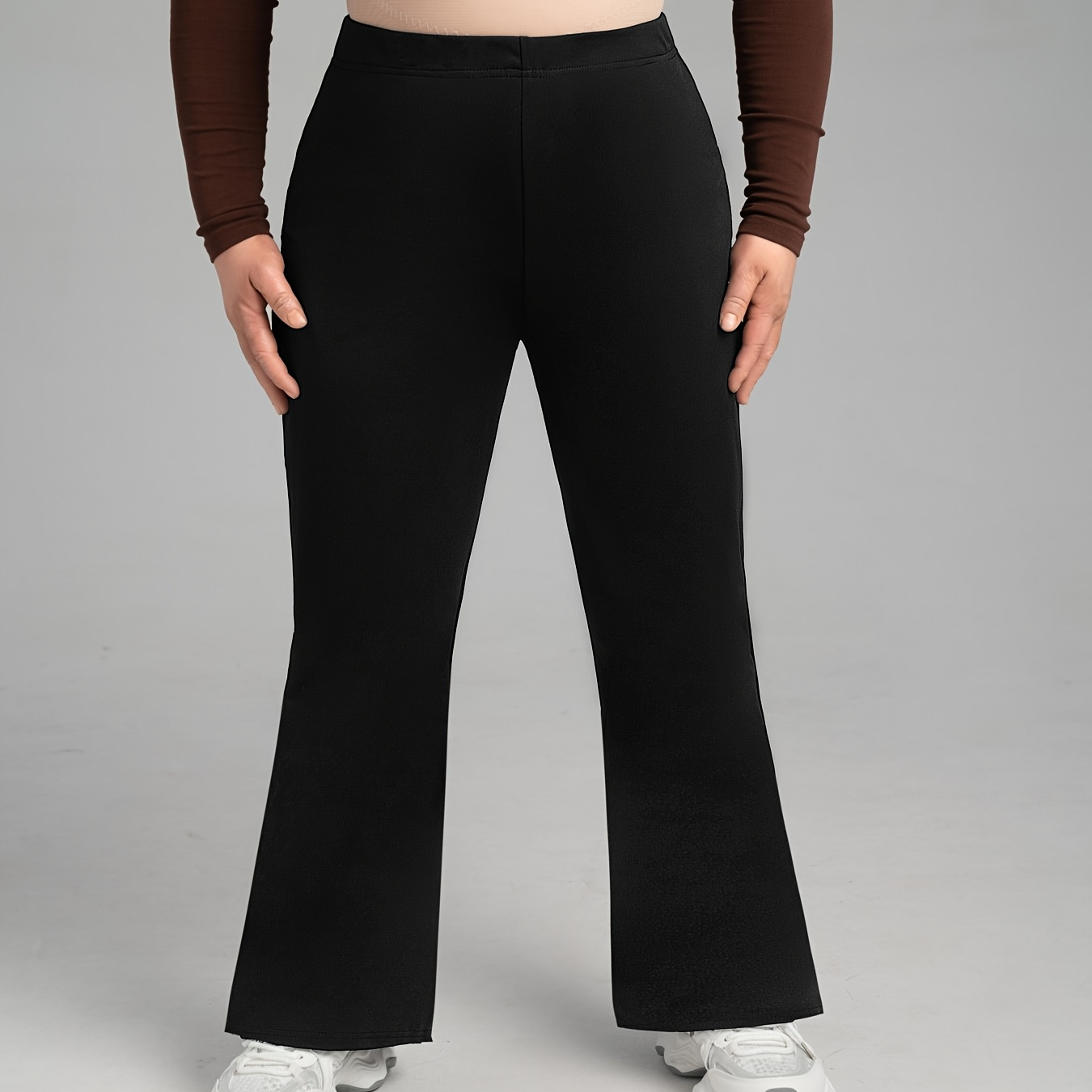 

New Women's Large Size Clothing, Plain Color Large Size Bell-bottom Pants, High-waisted Pants, Fashionable And Gold