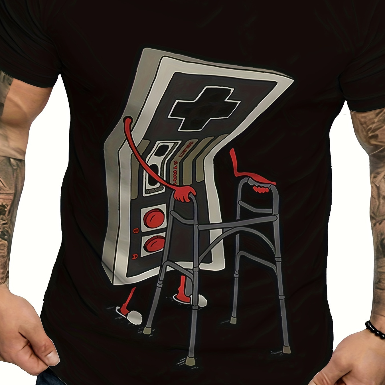 

Old School Electronic Game Print Men's Plus Size Short Sleeve Crew Neck T-shirt, Breathable Lightweight Tee, Trendy Casual Summer Top