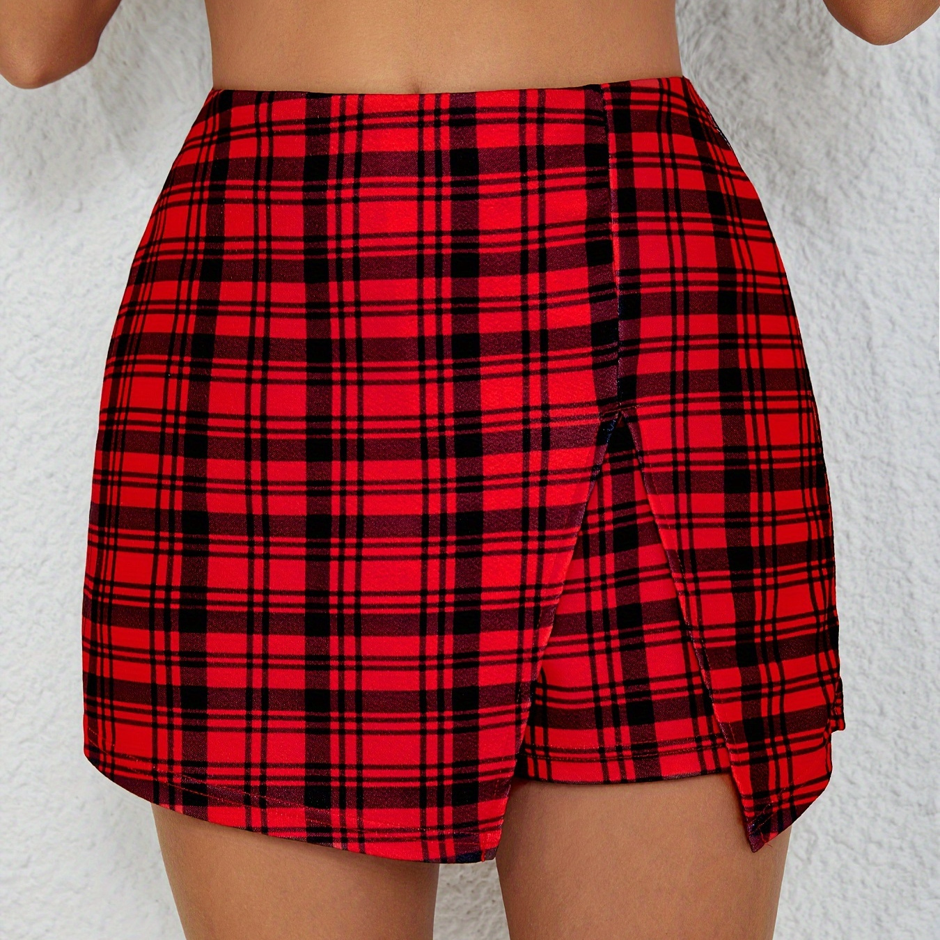 

Plaid Print Asymmetrical Hem Skort, Casual Short Style Back Skort, Women's Clothing