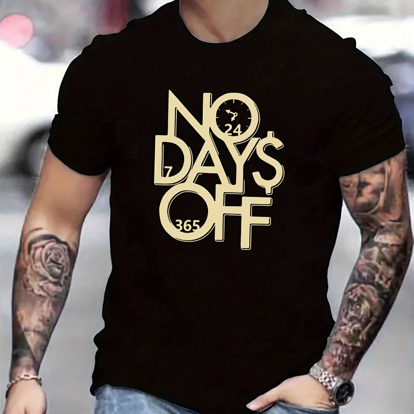 

No Days Off Print T Shirt, Tees For Men, Casual Short Sleeve T-shirt For Summer