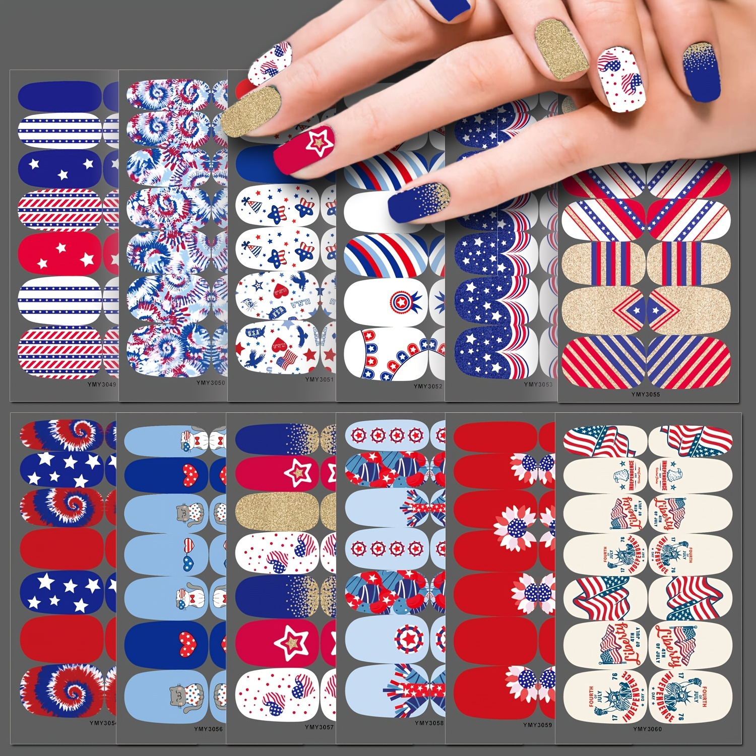 

Independence Day Full Wrap Nail Polish Stickers - Self-adhesive Nail Art Decal Strips For Women And Girls - Diy Manicure Decoration Kit For Labor Day