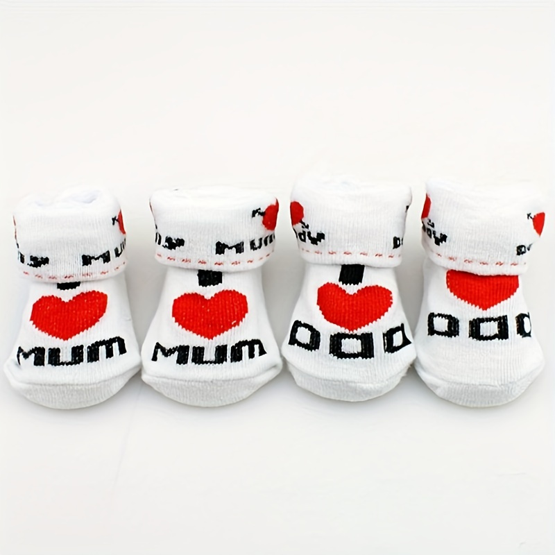 

Newborn Baby Boys And Girls Cute Knit Socks With "i Love Mum I Love Dad", Cotton Socks For Summer And Spring