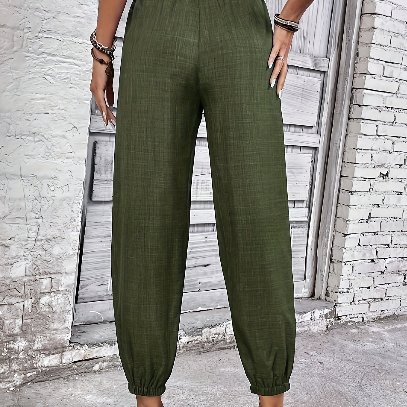 

Solid Drawstring Waist Pants, Casual Pocket Every Day Pants, Women's Clothing