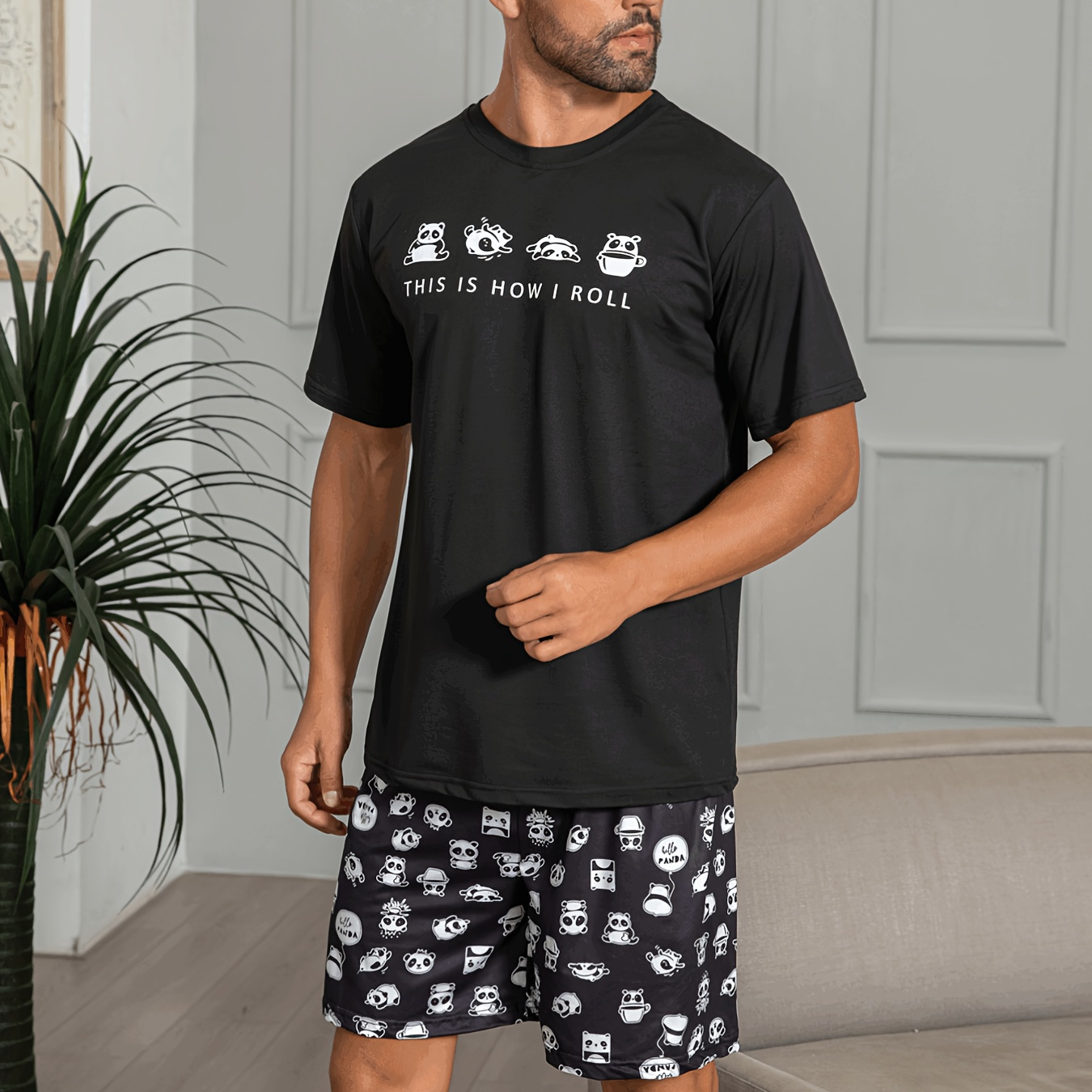 

Ensemble pyjama 2 pièces pour hommes, T-Shirt et Short à manches courtes, doux et confortable, ensemble de vêtements de salon décontractés, mode d'été