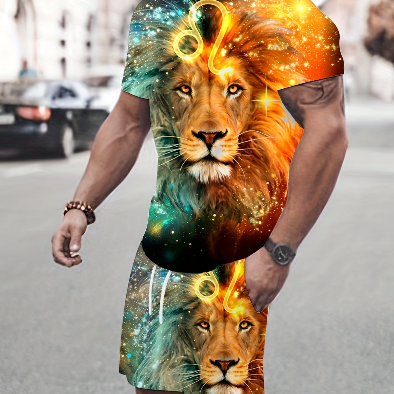 

Men's Cool 3d Lion Graphic Print T-shirt & Shorts Set For Summer, Fashion Casual Oversized 2pcs Tracksuit, Men's Clothing, Plus Size