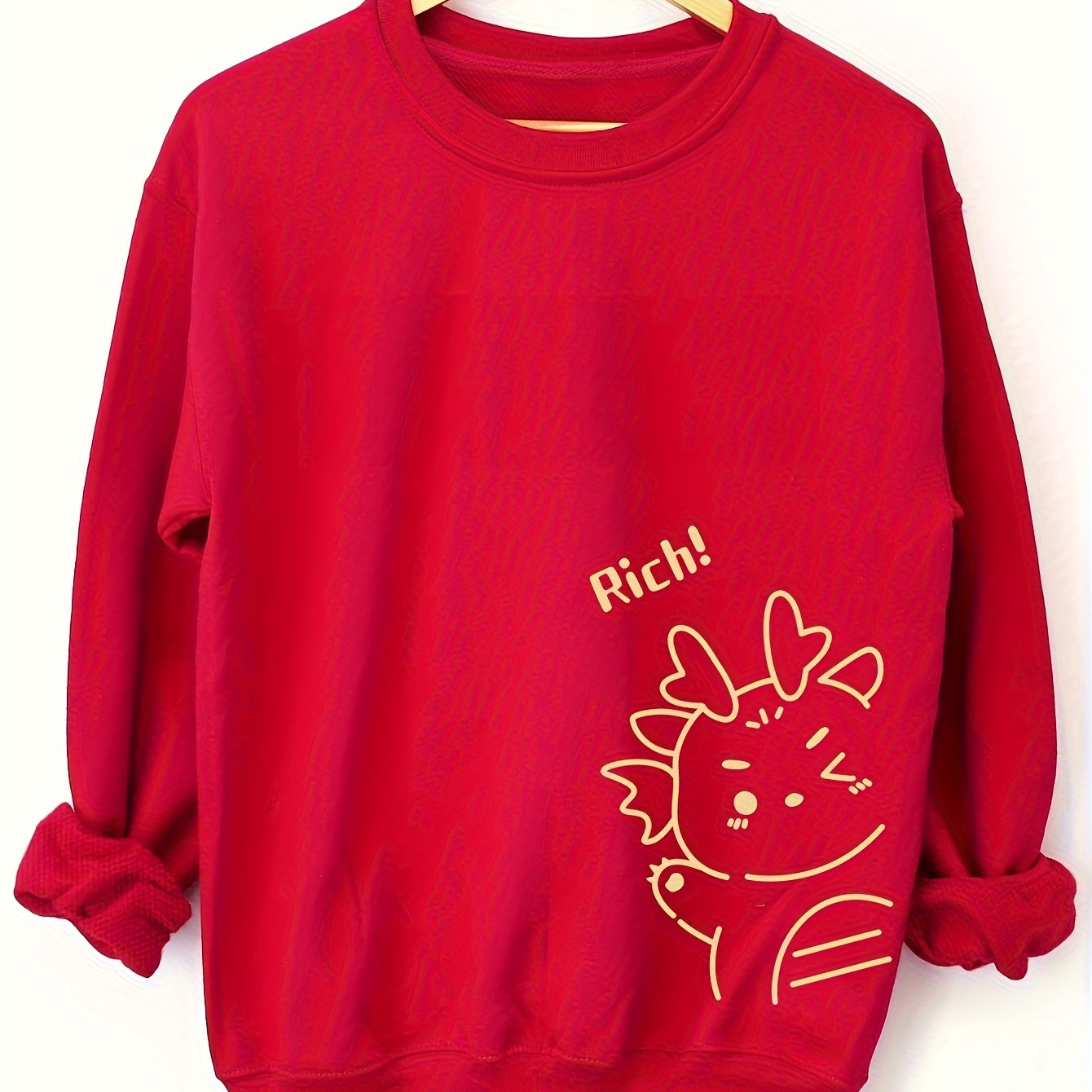 

Cartoon Dragon Print Sweatshirt, Cute Long Sleeve Crew Neck Sweatshirt For Spring & Fall, Women's Clothing
