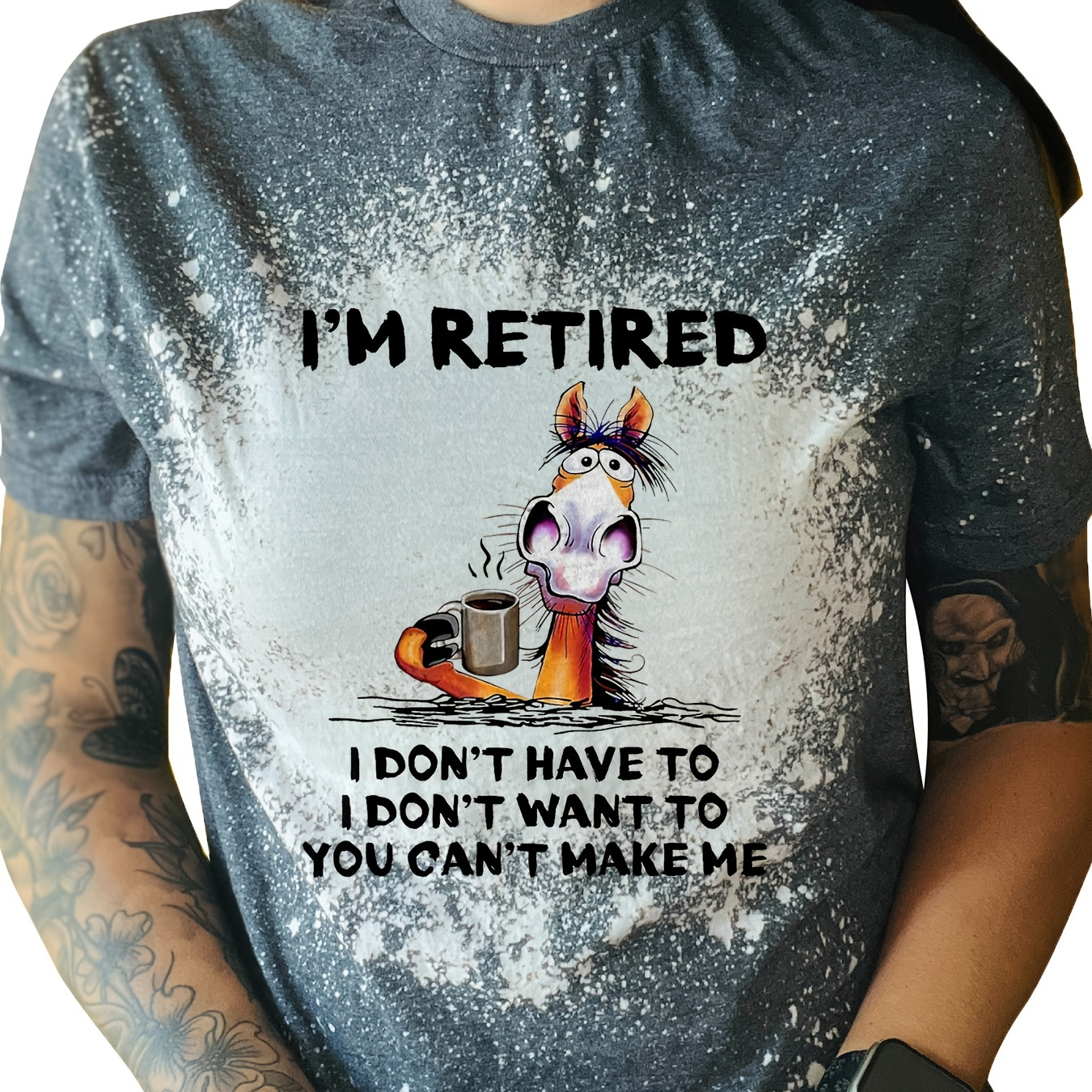 

I'm Retired Print Crew Neck T-shirt, Vintage Short Sleeve T-shirt For Spring & Summer, Women's Clothing