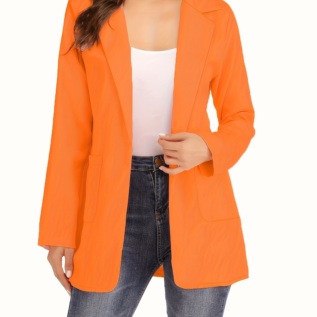 Solid Lapel Blazer, Casual Long Sleeve Open Front Work Office Outerwear, Women's Clothing