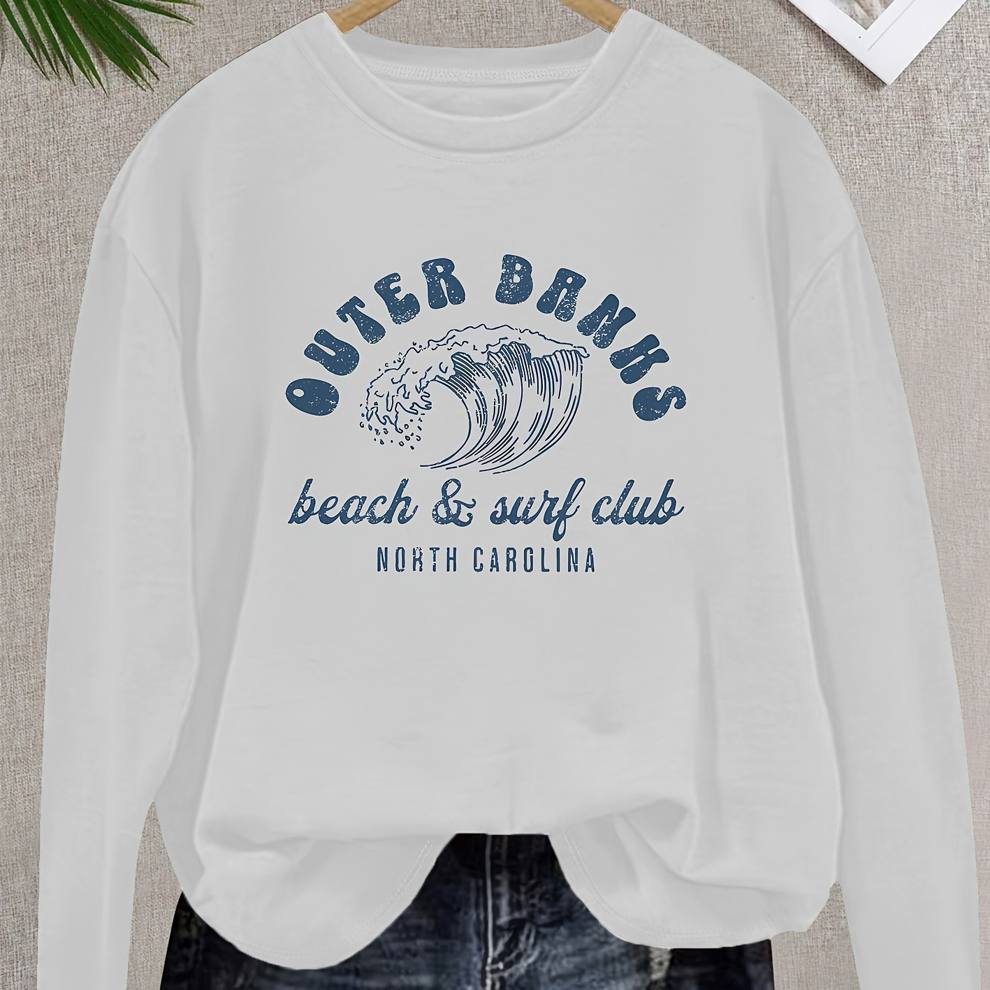 

Women'-inspired Long Sleeve T-shirt With Club Print - Crew Neck, Semi-sheer Polyester, Machine Washable - Ideal For Spring To Fall