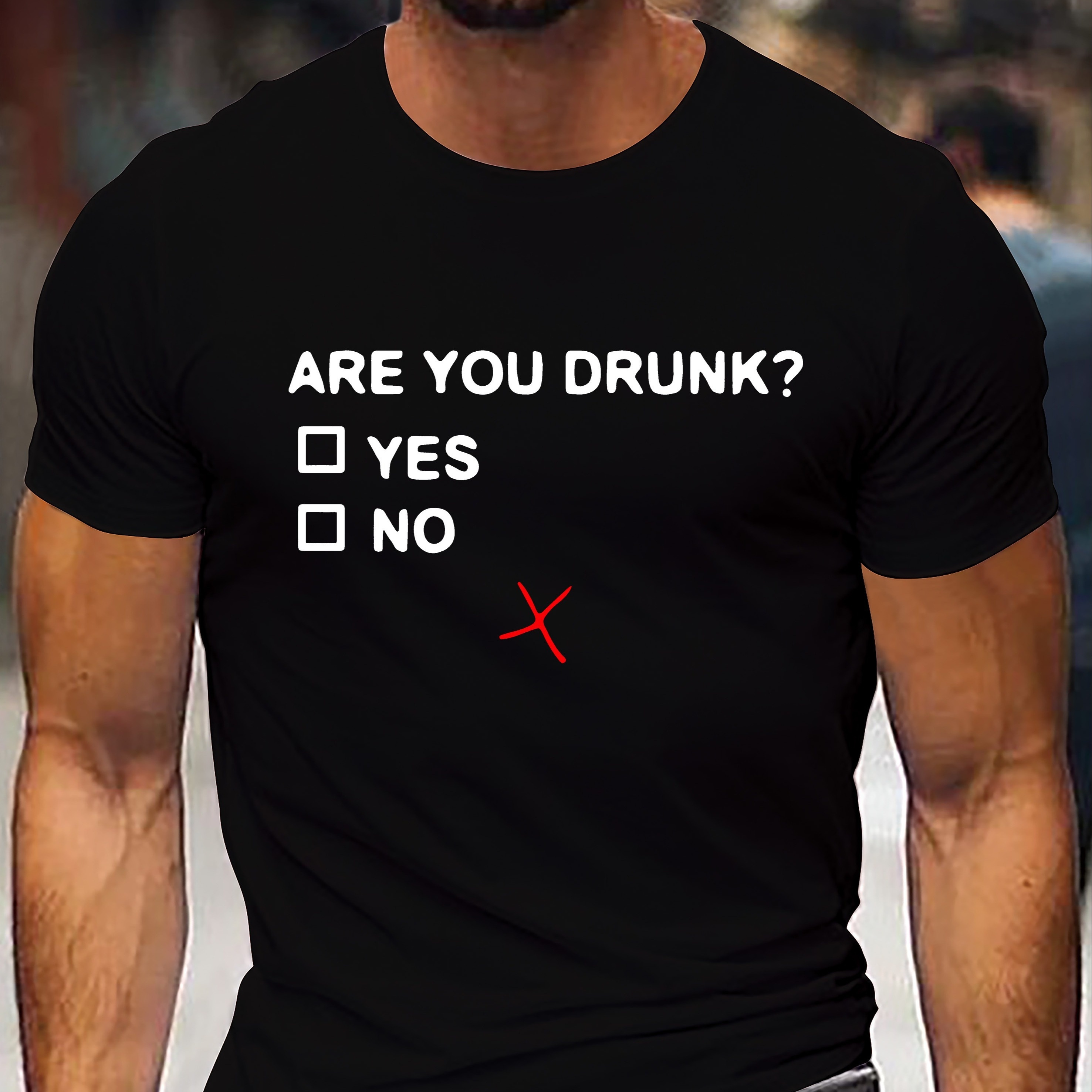 

Are You Drunk" Letter Creative Print Men's Casual T-shirt, Summer Fashion Crew Neck Short Sleeve Top, Modern Streetwear Style For Men