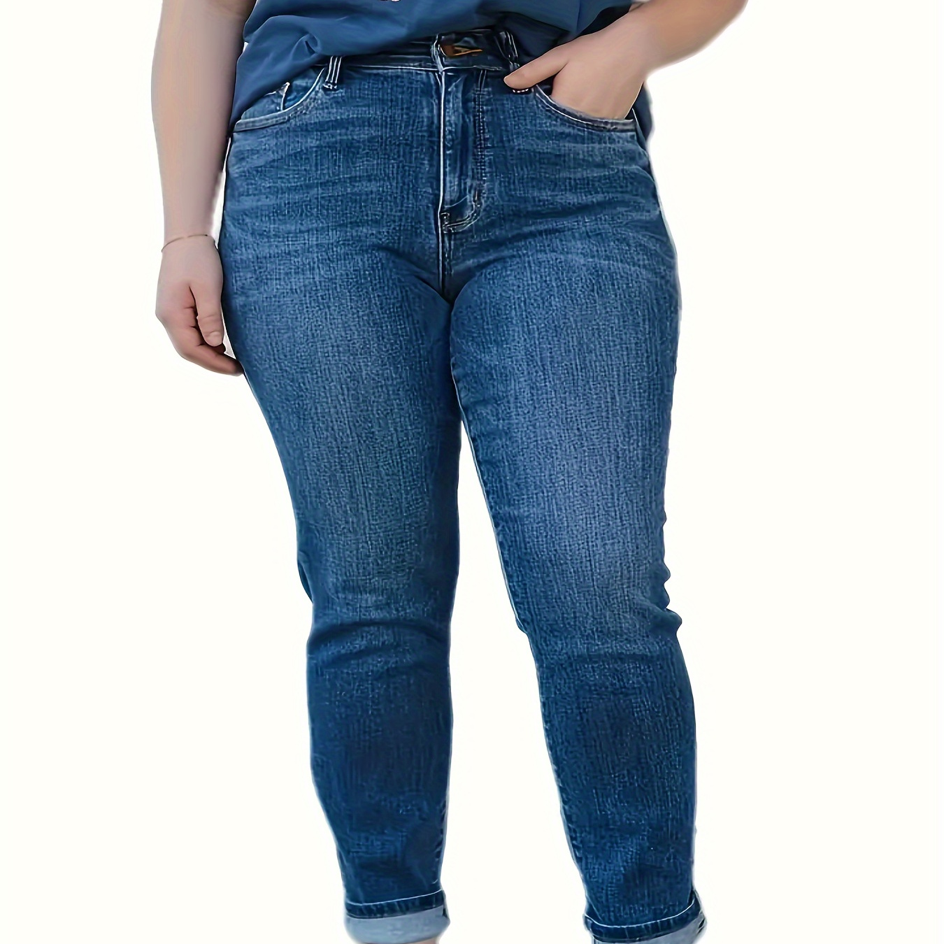 

Women's Plus Size High-waist Tight-fitting Stretch Plain Jeans, Slim-fit Casual Fashion Jeans, Comfortable And Versatile Styles