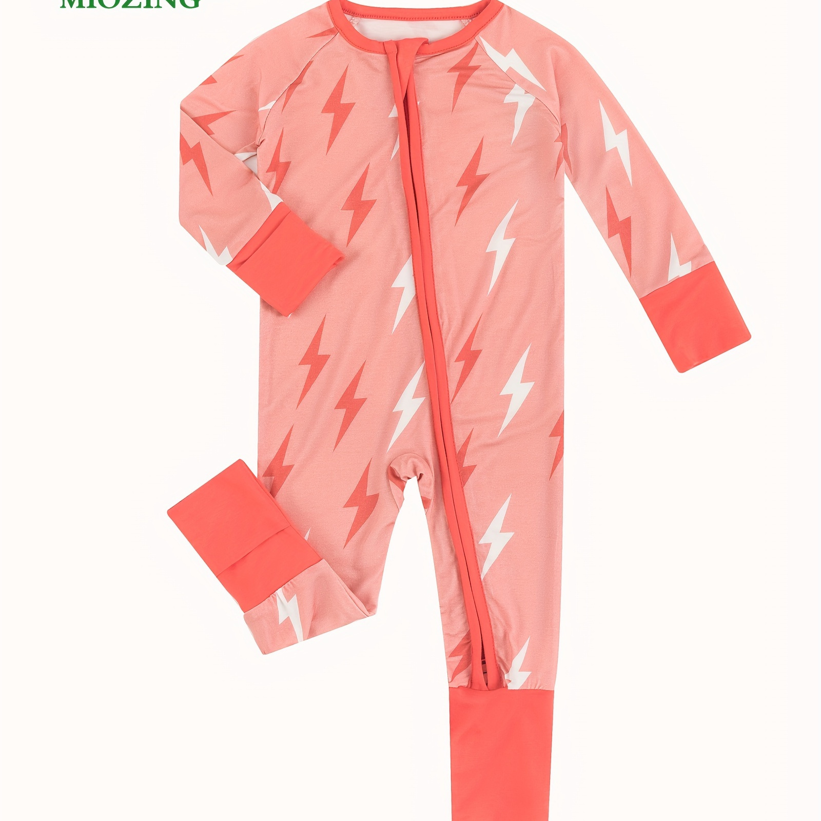 

Miozing Baby's Lightning Pattern Comfy Bamboo Fiber Zip Up Long Sleeve Romper, Toddler & Infant Girl's Bodysuit