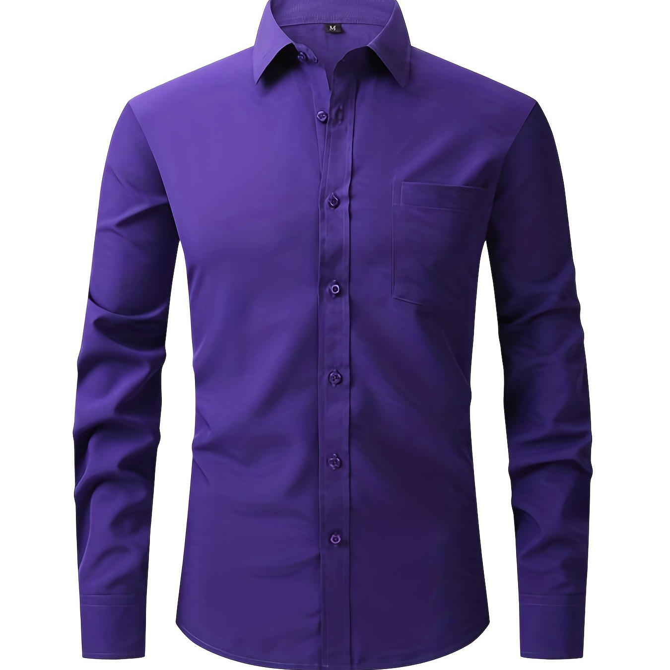 

Men's Formal Button Up Shirt With Chest Pocket, Male Clothes For Spring And Fall Business