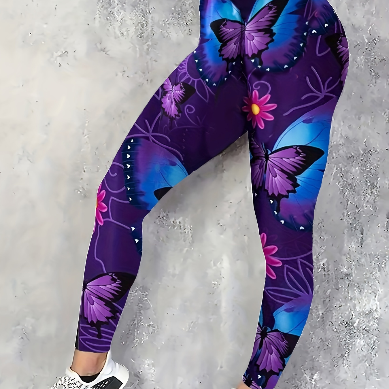 

Butterfly Print Gradient Slim Leggings, Casual Elastic Skinny High Waist Leggings, Women's Clothing