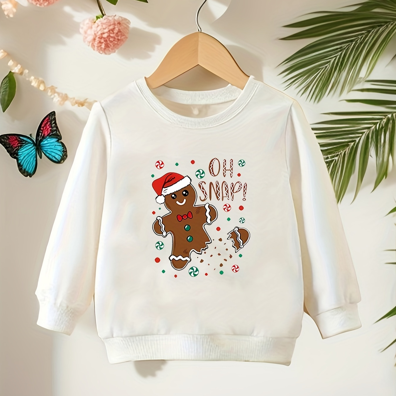 

Christmas Gingerbread Graphic Girl Crew Neck Sweatshirt, Toddler Kids Party Casual Tops Holiday Gift