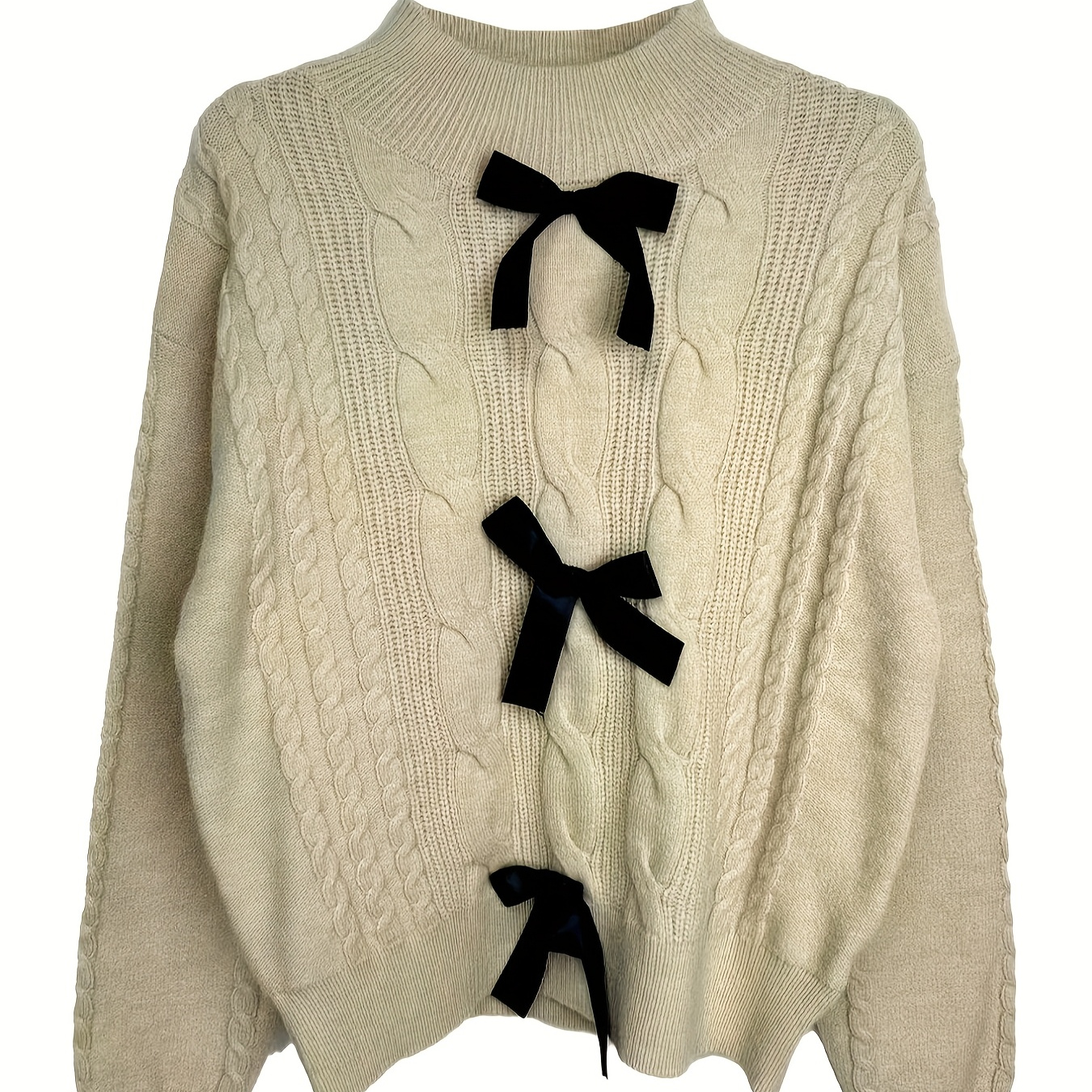 

Women Bow Decor Crew Neck Long Sleeve Sweater, Stylish Pullover For Autumn/winter