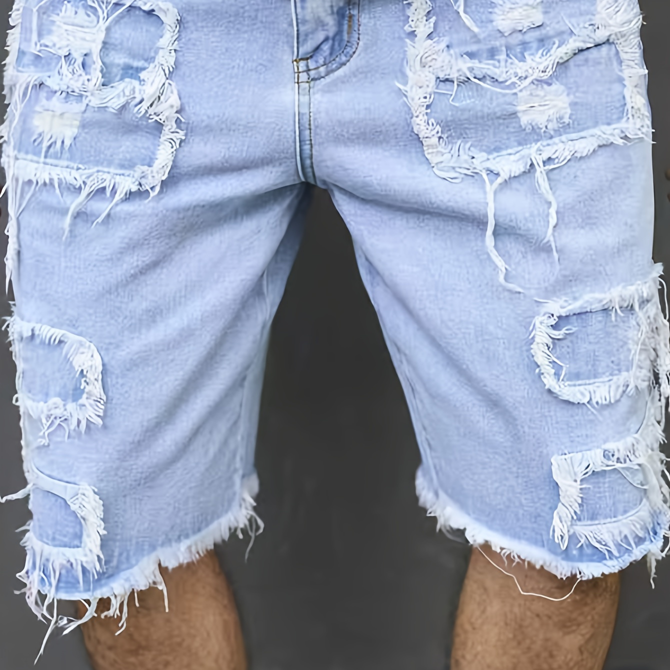 

Ripped Denim Shorts For Men, Street Style Raw Hem Casual Jorts, Men's Jeans For Summer Daily Wear, Bermuda Shorts