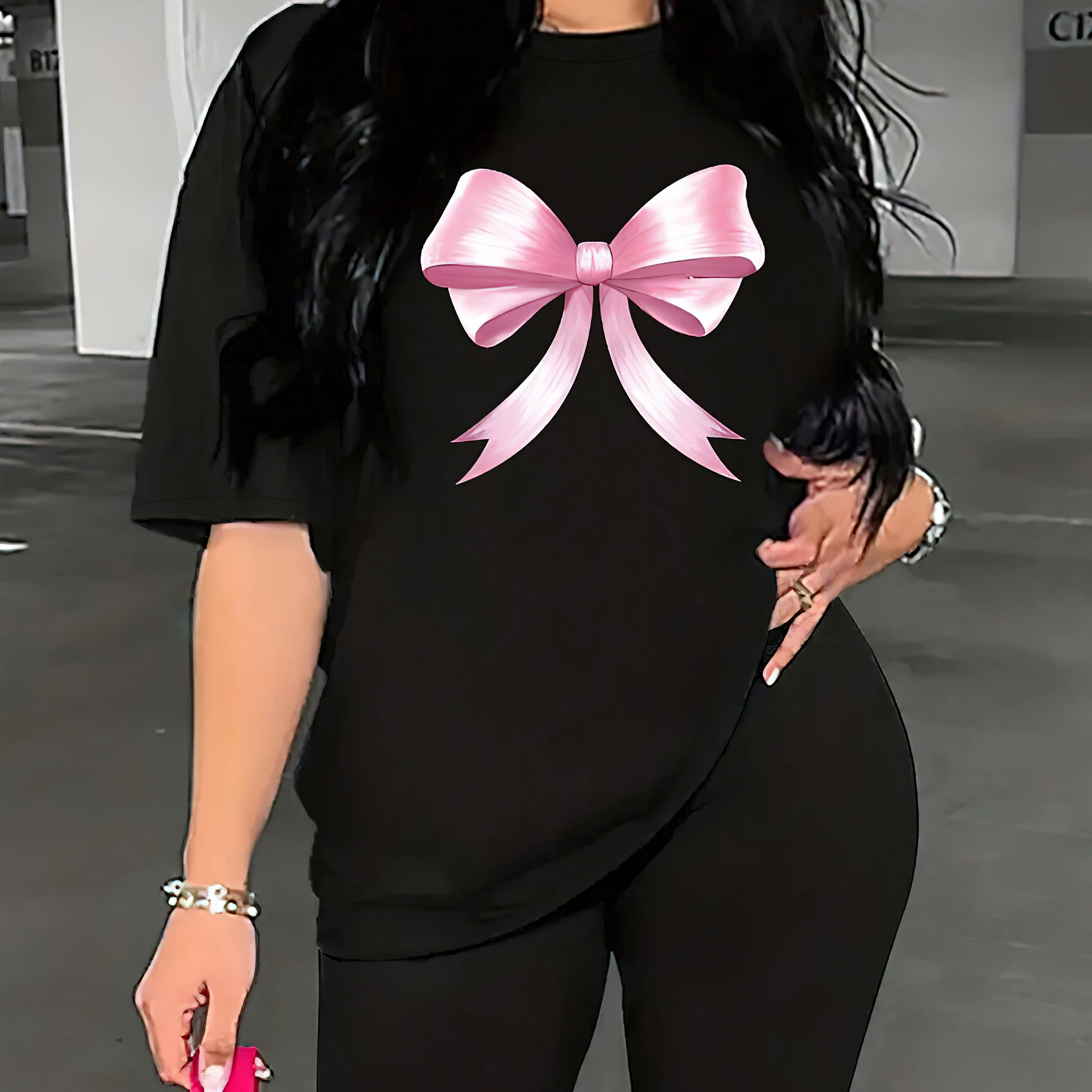 

Bowknot Print Crew Neck T-shirt, Casual Short Sleeve T-shirt For Spring & Summer, Women's Clothing