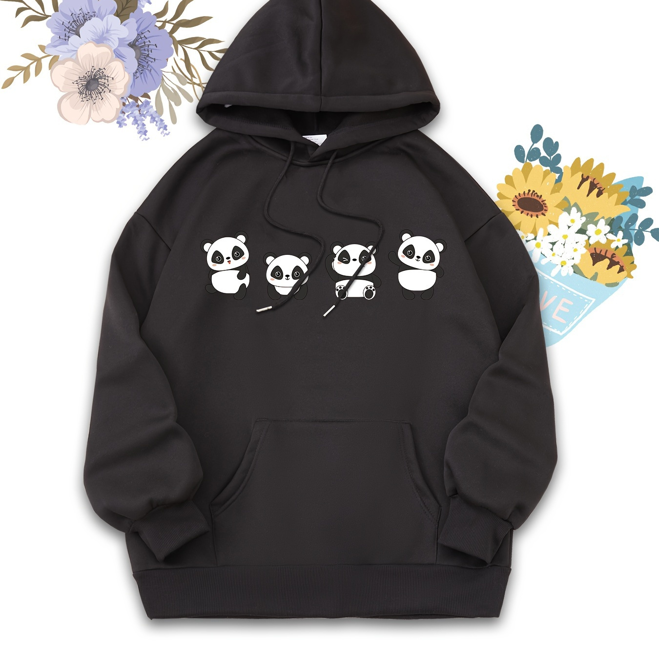 

Cute Panda Print Sports Kangaroo Pocket Hoodie, Casual Graphic Pullover Hooded Sweatshirt, Women's Clothing