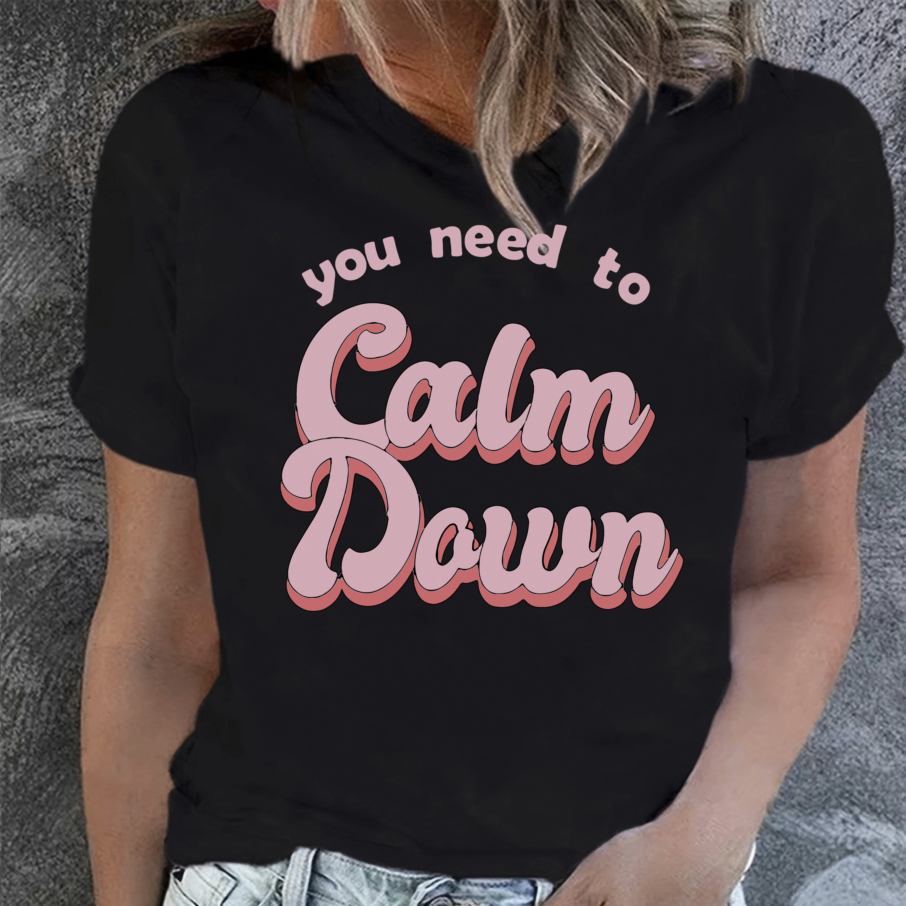 

Women's "you Need To " Print T-shirt, Casual Crew Neck, Dacron & Spandex , Polyester 95%, Elastane 5%, Knit Fabric, Regular Length, Alphabet Pattern, For All Season Wear