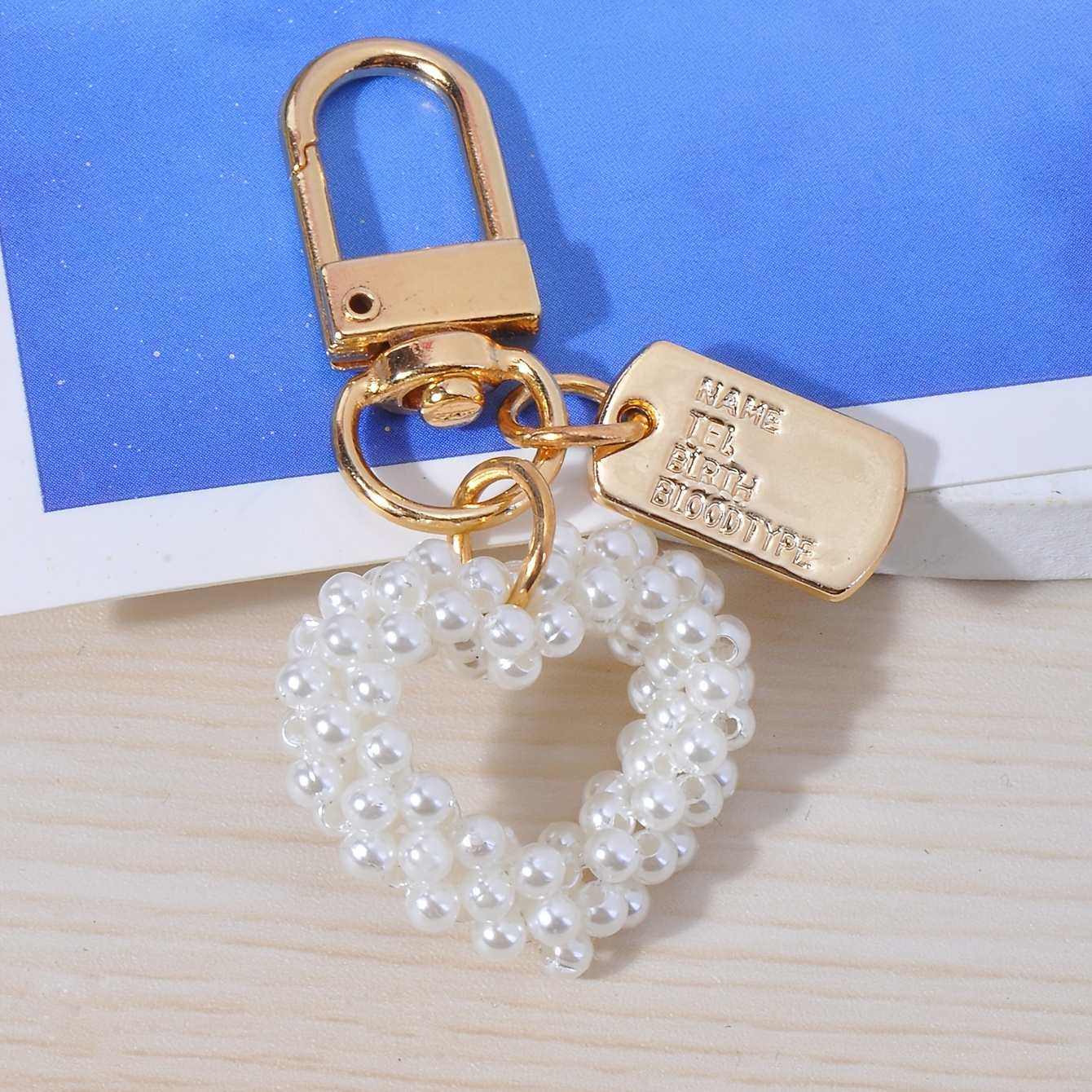 Iron Love Imitation Pearl Keychain Pendant With Split Rings - Temu