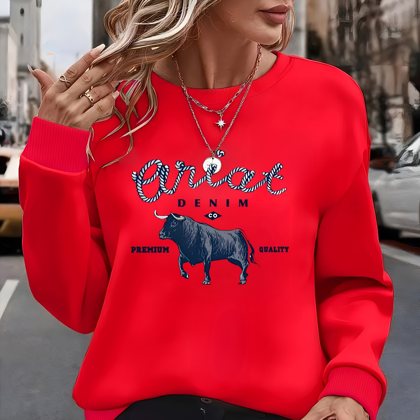 

Cow & Fleece-lined Sweatshirt For Women - Long Sleeve ,