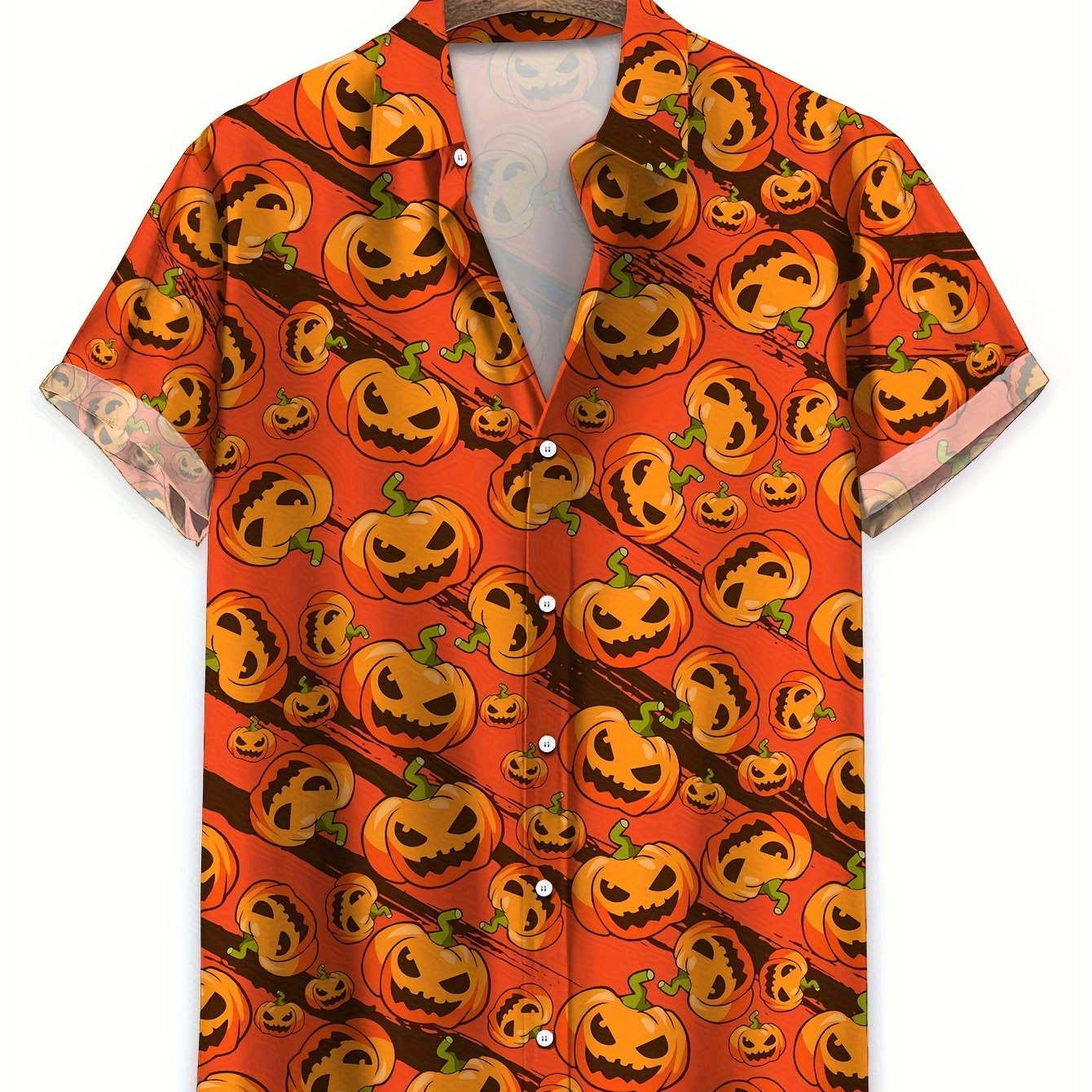 

Men's Pumpkins Print Short Sleeve Shirt For Summer, Casual Hawaiian Style Shirt As Gift