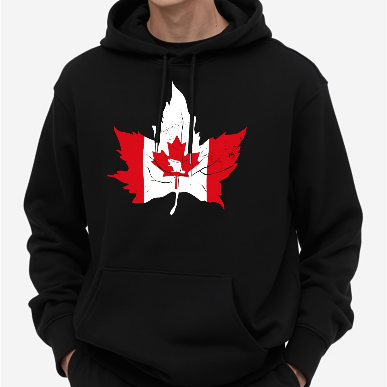 

Mapel & Canada Flag Pattern, Men's Trendy Comfy Hoodie, Casual Slightly Stretch Breathable Hooded Sweatshirt For Outdoor