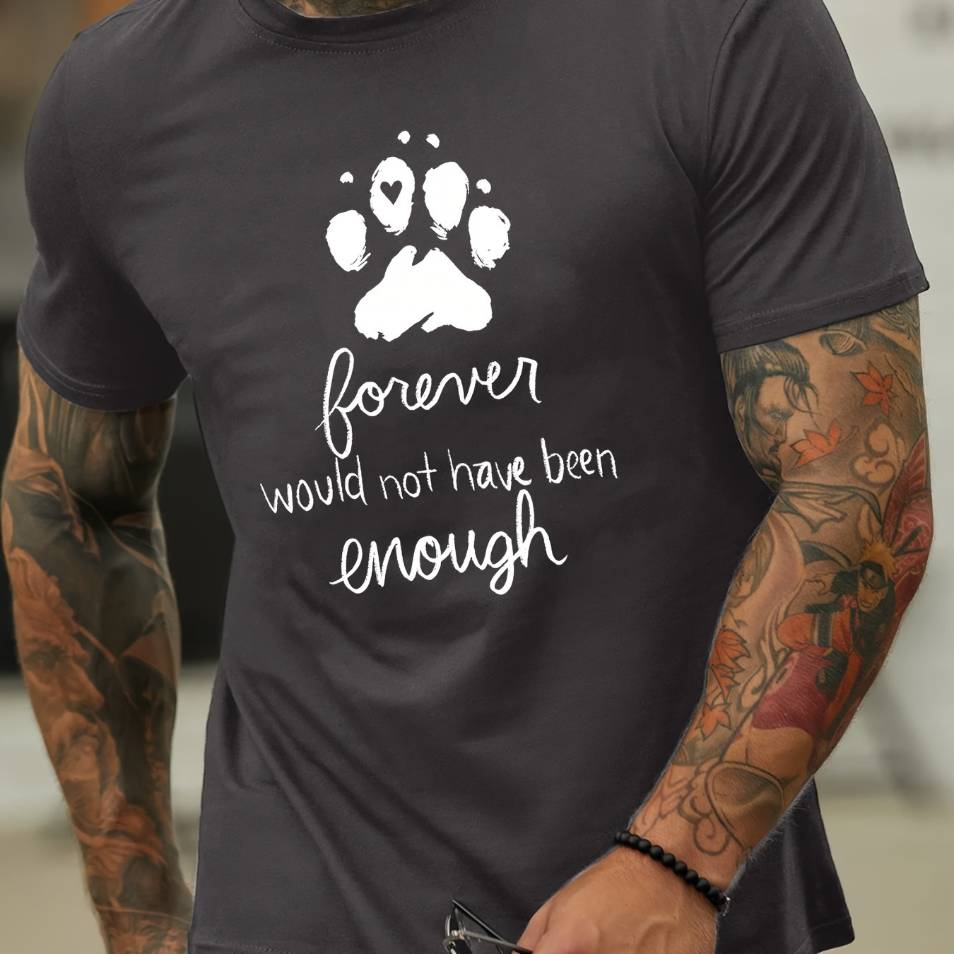 

Paw Pattern T-shirt, Men's Casual Street Style Stretch Round Neck Tee Shirt For Summer