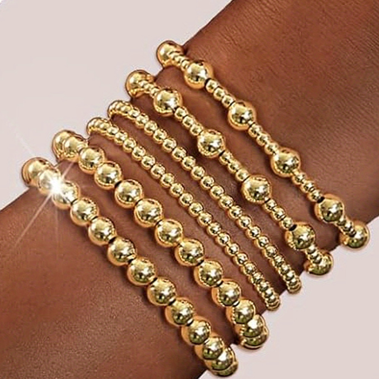 

Golden Bracelets For Women, Plated Stackable Bead Ball Bracelet Set Stretch Beaded Bracelets Jewelry For Women Gifts