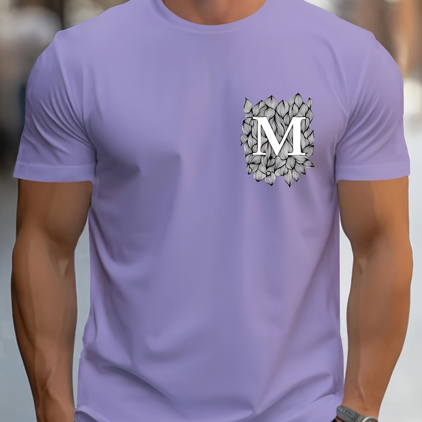 

Letter M Print Men's T-shirt, Casual Short Sleeve Comfy Round Neck Summer Sports Tee Tops