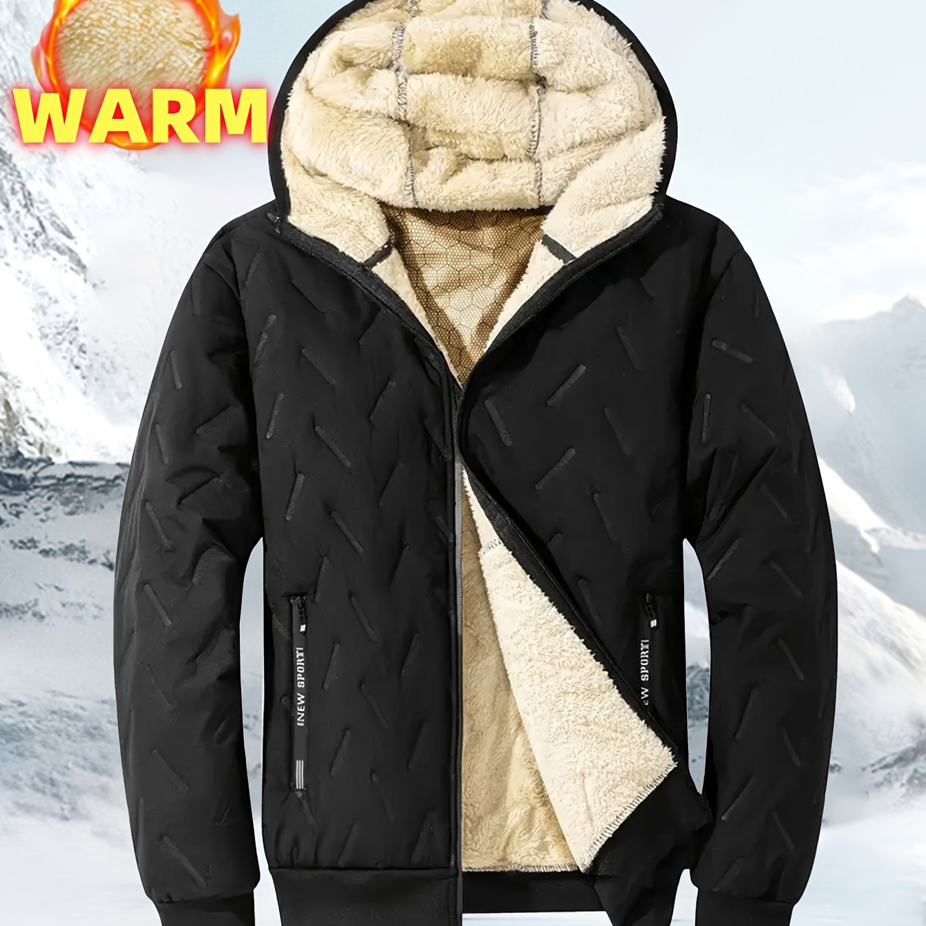 

Men's Casual Hooded Winter Jacket - Polyester Woven Fabric, Solid Color With Lining, Non-stretch, Regular Sleeve, Zippered Pockets, Hiking & Activity-, Windproof & Warm